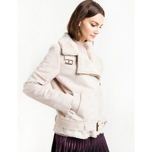JOA Los Angeles baby pink faux suede sherpa lined biker jacket size S